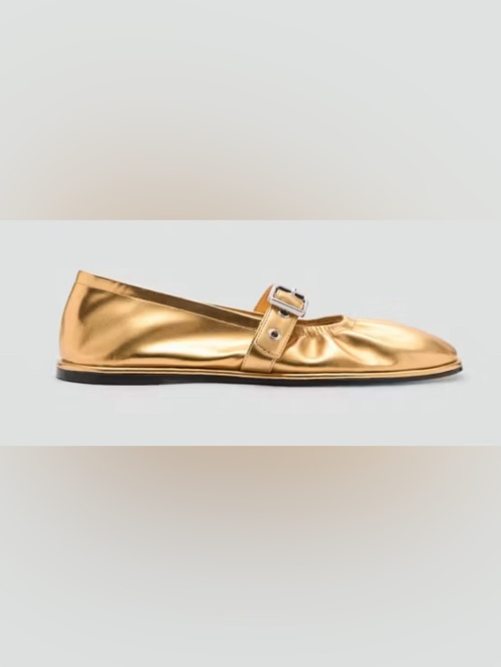 Mango Gold ROUND-TOE BALLET FLAT with Decorative Buckled Strap: 6.5